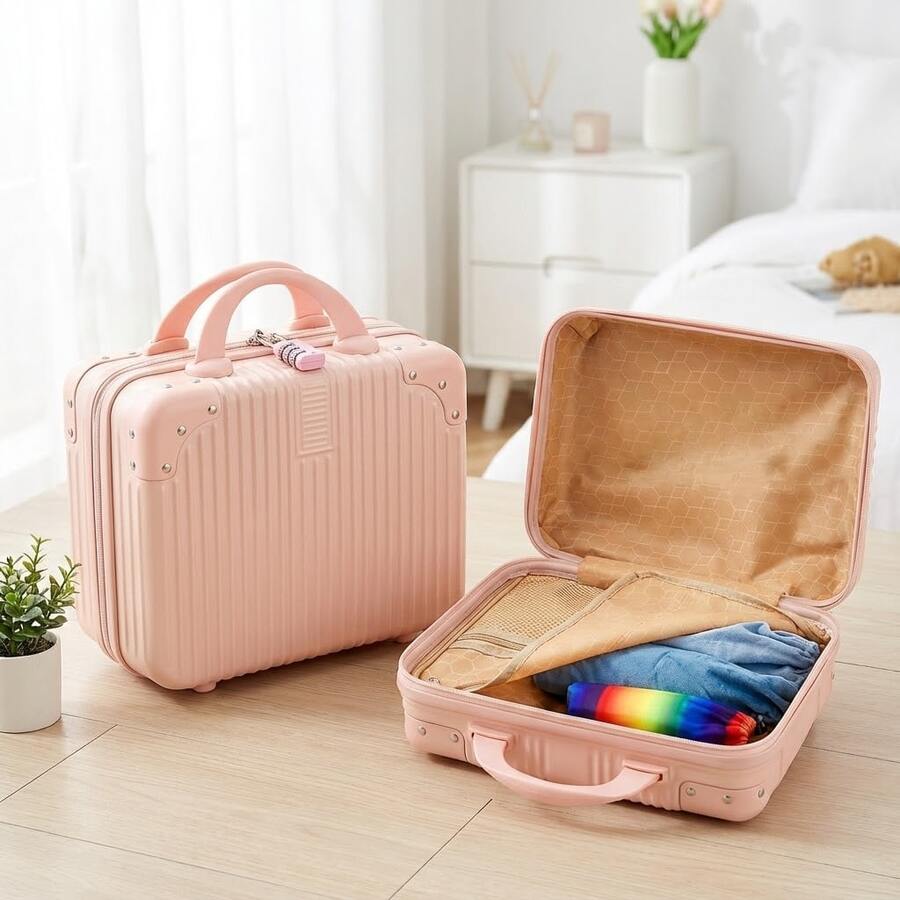 14英寸简约优雅化妆箱，小型旅行收纳盒，礼品包装盒，商务旅行，乔迁礼物，化妆工作室必备收纳好物 - 彩色 - 查看 1