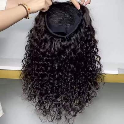 Wear And Go Drawstring Glueless Wigs Human Hair Pre Plucked Pre Cut 13x6 HD Lace Deep Wave Lace Front Wigs Human Hair 200 Density With Drawstring Natural Hairline No Glue Curly Lace Front Wig For Women 30 Inch