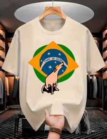 "Road To The Sixth Title" Brazil World Cup T-Shirt, Caramel Dog Design, Men's And Women's, 100% Cotton - 米色 - 查看 1