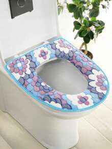 1件随机颜色防水通用花卉图案马桶座套，保暖马桶垫，绒面马桶垫，马桶座套，家用马桶垫，可水洗珊瑚绒浴室垫，浴室配件 - 彩色 - 查看 6
