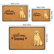 1 pieza Felpudo con estampado de perro Labrador "Bienvenido a casa", alfombra decorativa con patrones florales y de cuadrícula, perfecta para la cocina, el baño, la entrada del dormitorio y diseños de estampados divertidos. Ideal para uso en múltiples habitaciones (Cuadrícula // Floral) - A - Ver 3