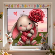 Bộ 1/4 miếng dán cửa sổ hình thỏ lãng mạn, thỏ cầm hoa hồng đỏ đeo kính, decal dán tĩnh điện có thể tháo rời, thích hợp cho cửa trượt, trang trí nhà cửa cho Tết Nguyên Đán. - Nhiều màu - Xem 10