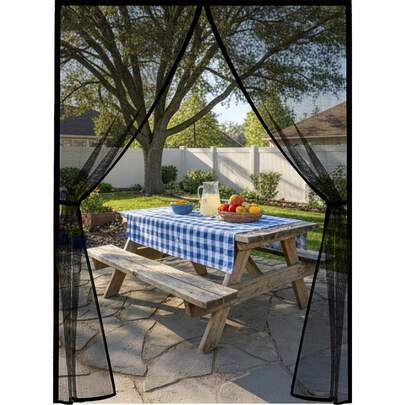 Håll insekter ute! Stor svart magnetisk skärmdörr, ventilerande nät, stark automatisk stängning, enkel för uteplats och hem, perfekt för vår och sommar