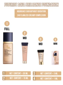 Estée Lauder Futurist Aqua Brilliance Makeup Foundation, with Intense Moisture Infusion #1C0 #61 Cool Porcelain 30/15/5/1ml, Nourishes Skin Without Oxidation, Deeply Hydrating, Long-Lasting Moisture Lock Prevents Flaking, No Tightness, Deeply Hydrating, Long-Lasting Moisture Lock Prevents Flaking, No Tightness, Deeply Hyout、Dulls, SPF. 20/PA+++ Sun Protection, For Dry Skin Students Office Workers, Daily Commute Dates Gatherings, Ideal Gift For Friends/Girlfriends, Essential Item for Daily Makeup Use - 1C0 - 查看 4