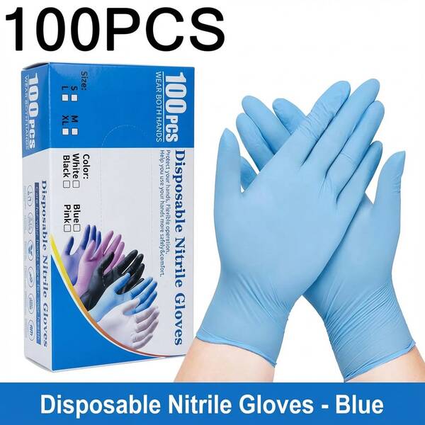 100pcsNitrile Disposable Gloves, In Black And Blue Styles, Made Of Material, Free Of Latex, Without Powder, Suitable For Cooking, Cleaning, Tattooing And General Purposes - Sizes S/M/L/XL