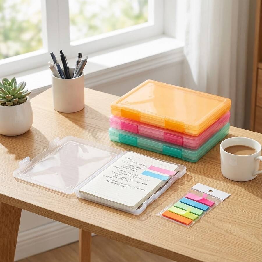 Minimalist Desktop Document File Box, Transparent Plastic Receipt Organizer Box, Office Supplies - Orange - View 1