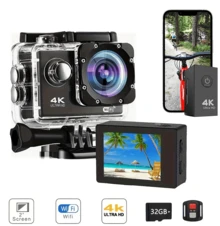 Explorer's Choice: 4K Ultra HD WIFI Action Camera, 170° Wide Angle, 2" Screen, 32GB Memory Card, Anti-Shake For Cycling, Swimming, Climbing, Skiing & Other Outdoor Sports - Ideal Valentine's Day & New Year Gift - 黑色 - 查看 2