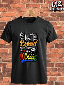Camiseta Skate Esporte Skatista Estilo Urbano Camiseta Camisa Blusa Unissex 100% Algodão Top Premium Streetwear Lançamento Envio Imediato!! Plus Size - Preto - Visão 1