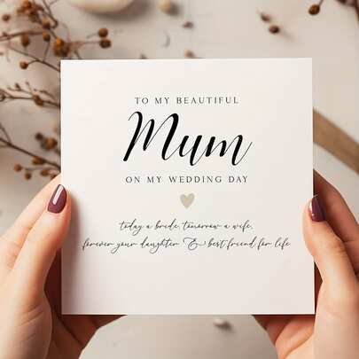 Elegant Mother Of The Bride Wedding Card For Mom - Heartfelt "To My Beautiful Mum On My Wedding Day" Message With Love & Syringe Design, Perfect For Celebrations, Mothers Day Gift