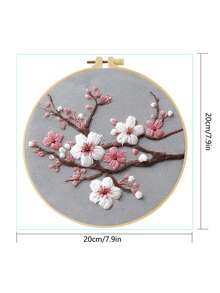 Bộ thêu tay DIY họa tiết hoa đào, kích thước 20x20 cm/7.9x7.9 inch, phù hợp cho người lớn mới bắt đầu, bao gồm vải thêu, sách hướng dẫn, khung thêu, kim và chỉ. Có thể dùng làm quà Giáng sinh cho bạn bè hoặc gia đình, thích hợp để trang trí đồ nội thất, văn phòng hoặc làm tác phẩm nghệ thuật thủ công. - A - Xem 5