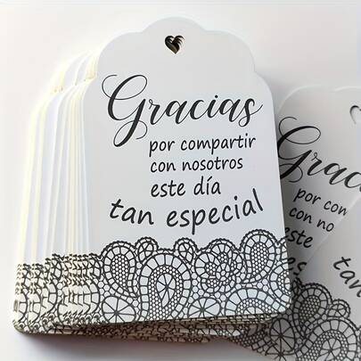 25/50 piezas Elegantes Tarjetas de Agradecimiento de Boda Española - Formales con Acento de Corazón, para Recuerdos de Boda, Despedidas de Soltera, Eventos Especiales - Compatibles con Impresoras Láser/Inyección de Tinta - Notas de Agradecimiento a Granel, Regalos de Boda, Papelería de Eventos, Diseño de Encaje Decorativo, Artesanía Sofisticada