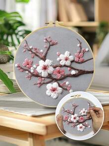 Bộ thêu tay DIY họa tiết hoa đào, kích thước 20x20 cm/7.9x7.9 inch, phù hợp cho người lớn mới bắt đầu, bao gồm vải thêu, sách hướng dẫn, khung thêu, kim và chỉ. Có thể dùng làm quà Giáng sinh cho bạn bè hoặc gia đình, thích hợp để trang trí đồ nội thất, văn phòng hoặc làm tác phẩm nghệ thuật thủ công. - A - Xem 2