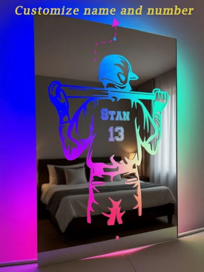 1 Piece Of Customizable LED Mirror Light, Baseball Jersey Design, Customizable Name And Number, Suitable For Bedroom Decoration, Perfect For Birthdays, Graduation Ceremonies, Parties, Christmas, Anniversary Gifts, USB Power Supply, With Remote Control