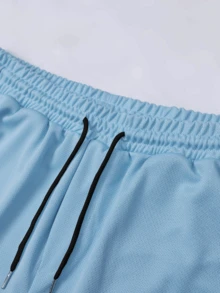 2 Stück/Set Herren Große Größen leichte Mode Poloshirt & Kordelzug Shorts, atmungsaktiv bequem Kurzarm, geeignet für Strand, Golf, Tennis, Outdoor Sport, Große Größen - Blau - Übersicht 3