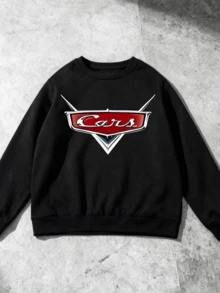 Disney Cars Double-Sided Pattern Print, Autumn And Winter Children's Round-Neck Sports Hoodie, Suitable For Boys' Daily Play Wear, Long-Sleeved Top, Perfect For Holiday Parties, Outdoor Activities And Travel - 黑色 - 查看 3