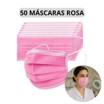 Caixa Máscara Rosa Descartável 100 Un. Talge TNT Tripla C/Elástico Mascara Hospitalar Multiuso