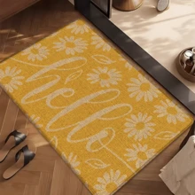 1pc Daisy Pattern Printed Linen Kitchen Rug, Doormat, Bath Mat, Hallway Mat, 3D Floral Rectangle Carpet For Living Room, Bedroom, Corridor, Bathroom, Laundry Room - Polyester, Indoor Outdoor Home Decor - Coffee Brown - View 3