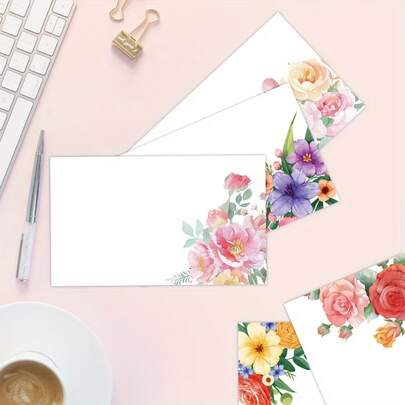 50pcs Blank Floral Message Cards Featuring Five Different Designs, Including Pocket Cards, Wallet Cards, Business Cards, White Greeting Cards, Uncoated Cards, Thank You Notes, Messages, Writing Cards, Mailing Cards