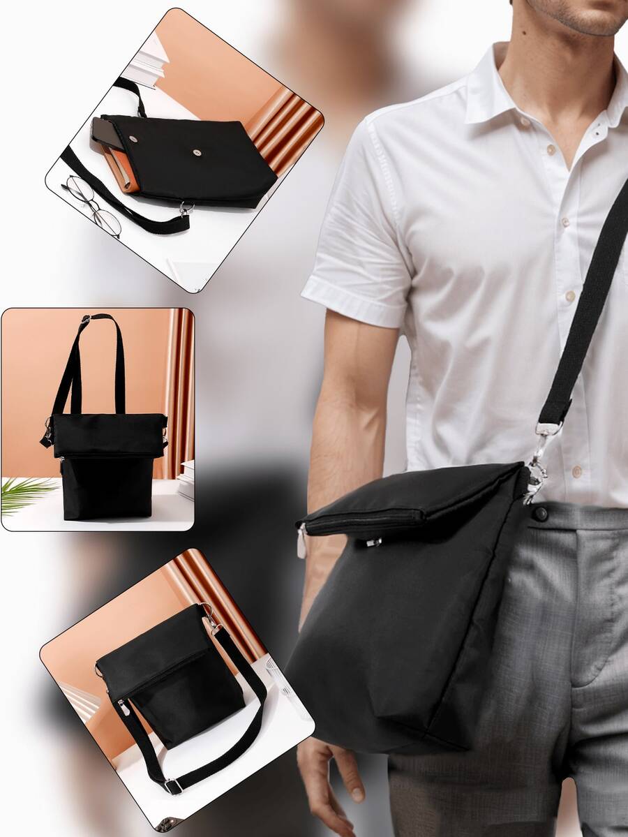 Casual Flip-Top Messenger Bag, Business Commute Crossbody Bag, Travel Lightweight Large Capacity Tote Handbag For Men - Black - View 1
