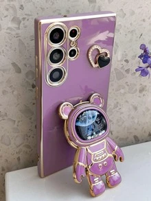 宇航员系列心形粉饼盒，电镀防摔手机壳带隐藏式支架，适用于 11/12/13/14/15/16 Pro Max、S22/23/24+、A012345/654321、MOTO等型号 - 紫色 - 查看 6