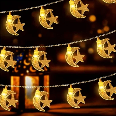 1pc LED Star And Moon String Light, Bedroom Wall Decoration String Light, Battery-Powered, Suitable For Ramadan, Eid Al-Fitr, Chinese New Year, Christmas, Halloween, Valentine's Day, Anniversary, Wedding, Engagement Party Decoration (Battery Not Included)