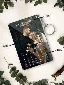 1pc Personalized Photo/Text Keychain, Customized Calendar Keychain, Couple Keychain With Photo Frame, Organic Glass Music Keychain Gift For Boyfriend/Girlfriend, Anniversary, Valentine's Day, Special Occasions - Customized photos + calendar - View 10