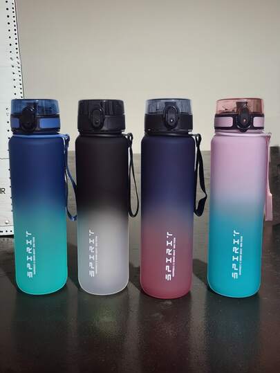 1000ml/650ml Gradient Color Sports Water Bottle, Fashionable Ins Sports Accessories Outdoor Water Bottle, Suitable For Home Workout, Gym, Outdoor Hiking, Travel, Exclusive Scenes, With Woven Carrying Strap And Leak-Proof Cap, Time And Volume Markings To Remind Drinking, Suitable For Outdoor Sports, Running, Training, Sports And Leisure Plastic Sports Water Bottle