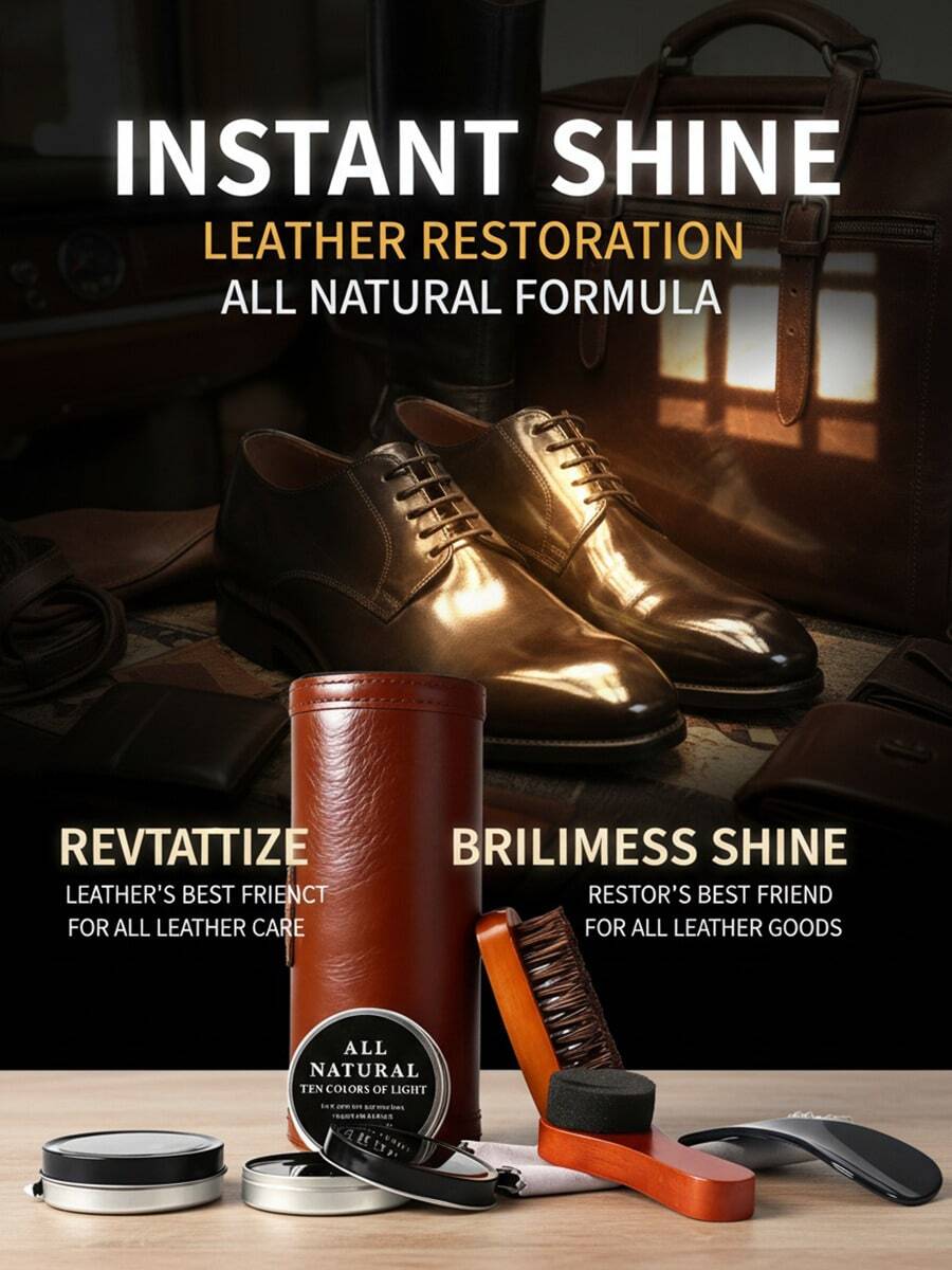 7-In-1 Travel Shoe Care Kit, Black Unisex Shoe Polish, Brush, Leather Cleaner & Conditioner Set - Multifunctional, Portable, Includes Accessories, Premium Holiday Gift