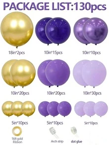130pcs Purple Balloon Garland Kit, Purple & Gold Balloons Decor Suitable For Girls Birthday Party, Baby Shower, Wedding, Graduation Homecoming - Purple - View 2