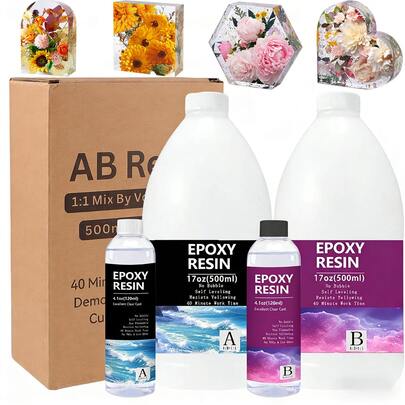 240ml/500ml/1000ml Crystal Clear Epoxy Resin Kit - Non-Yellowing, No Bubbles Epoxy Resin, Suitable For Beginners, Self-Leveling Resin For DIY Crafts, Painting, Jewelry, Coating, Bar Top