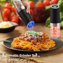 Electric Salt And Pepper Mill Set (1/2-Piece), Battery Operated, With LED Light, One-Handed Operation, Adjustable Grind, Black, Kitchen Appliance, A Great Gift For Fathers, Including Cleaning Brush. - Black - View 2