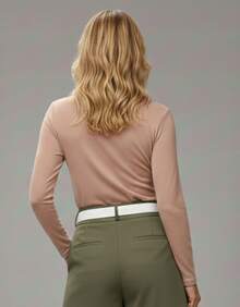 Women's Long-Sleeved Turtleneck Top With Base Layer - Champagne - View 2