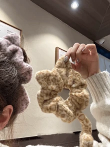 1pc Cute Fluffy 3D Leopard Print Kitten Hair Scrunchie, High Elasticity Stylish Hair Accessory - Multicolor - View 2