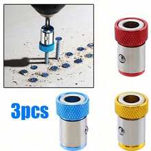 3pcs Universal Anti-Slip Alloy Magnetic Screwdriver Bit Holder Set With Blue, Yellow And Red Magnetic Rings, Tool Accessories - Multicolor - View 12