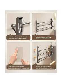 LINKOOL No Drill Bathroom Slipper Rack, Wall Mounted Bathroom Storage Shelf - Multicolor - View 6