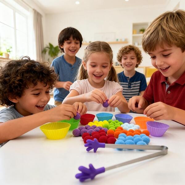 蒙特梭利教育玩具，婴儿颜色配对绒球玩具，早期学习认知玩具，儿童派对玩具