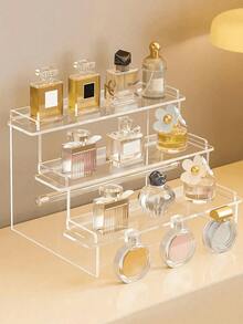 Estante de exhibición de escalera de acrílico, estante de exhibición trapezoidal de 3 niveles, estante de exhibición de almacenamiento para el hogar para joyas y cosméticos, organizador multinivel, estante de exhibición transparente, estante para pasteles y perfumes, decoración de habitación, artículos esenciales de viaje, bolsa de maquillaje, artículos esenciales de viaje - Multicolor - Ver 7