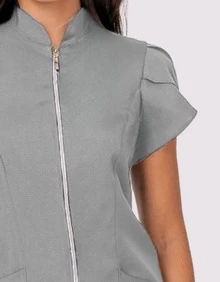 Women's Fitted Zipper  Beautician Tulip Lab Coat - 淺灰色 - 查看 3