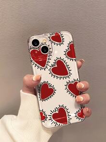 1pc Romantic Love Expression Design, Fiery Heart & Vibrant Wave Print, Valentine's Day Couple Gift Transparent Soft Silicone Phone Case, Anti-Slip Anti-Drop Anti-Yellow Lightweight Full Coverage Soft Phone Cover Compatible With Apple Phones - Multicolor - View 2