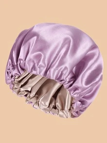 1pc Elastic Solid Color Beanie Hat, Casual & Stylish For Everyday Wear,Summer,Beach,Holiday,Travel - Leather Purple + Gold - View 4