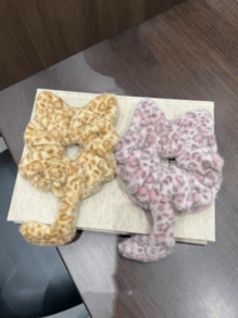 1pc Cute Fluffy 3D Leopard Print Kitten Hair Scrunchie, High Elasticity Stylish Hair Accessory - Multicolor - View 8