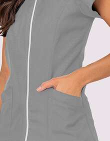 Women's Fitted Zipper  Beautician Tulip Lab Coat - 淺灰色 - 查看 2