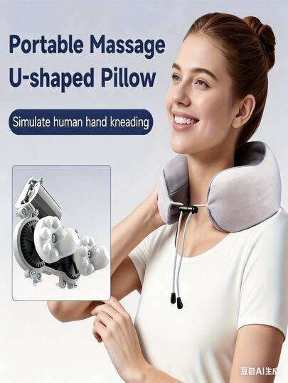 1200mAh Electric Massage U-Shaped Pillow, Relaxes Muscles, Simulates Neck & Hand Massage, For Home Rest, Office Work, Long-Distance Travel, Gift For Women, Men & Families