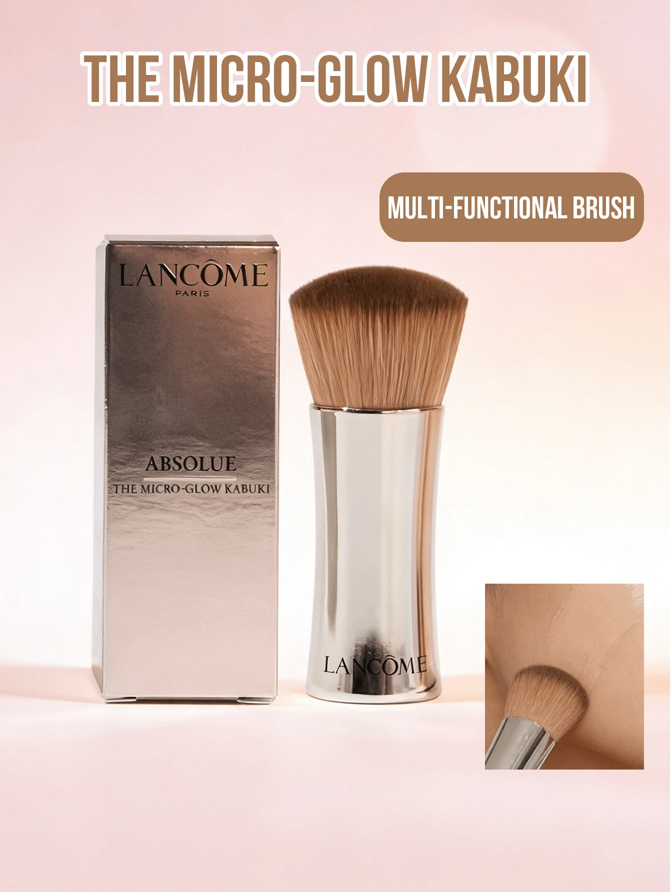 Cọ trang điểm Kabuki Lancôme Absolue Micro-Glow, lông cọ siêu mềm, dày giúp tán kem nền hoàn hảo, nhẹ và dễ mang theo, cán kim loại màu bạc và vàng bóng bẩy với thiết kế chuyển màu trắng hồng trang nhã, dụng cụ trang điểm cao cấp giúp pha trộn màu sắc mượt mà, lý tưởng cho sử dụng hàng ngày, du lịch và làm quà tặng. - Màu nâu  Mocha - Xem 1