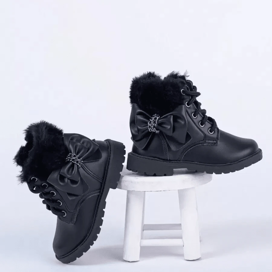 Women's Ankle Boot With Bow Detail, Girl's Ankle Boot, Blogger Style, Comfortable And Lightweight - 黑色 - 查看 1
