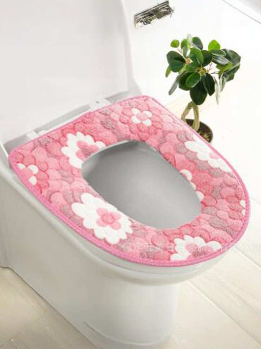 1 st. slumpmässig färg vattentätt universellt blommigt toalettsitsöverdrag, varm toalettmatta, plysch toalettunderlägg, toalettsitsöverdrag, toalettunderlägg för hemmabruk, tvättbar badrumsmatta i korallfleece, badrumstillbehör - Multifärgad - Visa 1