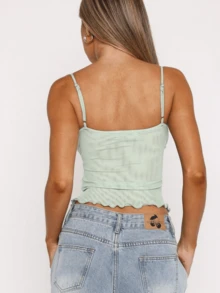 Women's Mesh Lace Cami Top Y2K Spaghetti Strap Low Cut V Neck Backless Vest Top - màu xanh lá - Xem 4