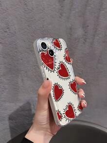 1pc Romantic Love Expression Design, Fiery Heart & Vibrant Wave Print, Valentine's Day Couple Gift Transparent Soft Silicone Phone Case, Anti-Slip Anti-Drop Anti-Yellow Lightweight Full Coverage Soft Phone Cover Compatible With Apple Phones - Multicolor - View 4