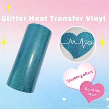 1 Roll Shiny/Glitter Puff Heat Transfer Vinyl - Sparkling Glitter, Suitable For T-Shirt Fabric Heat Press Printing - Aqua Blue - View 7