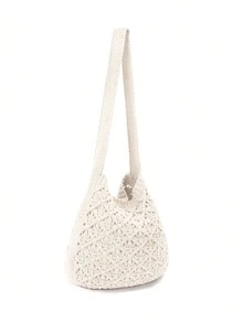 ENBEI 夏季度假沙滩包，时尚优雅的钩编手提包，大容量斜挎包，女士单肩包，适合夏季、度假和日常使用，大学生旅行必备，商务休闲女性母亲节礼物、教师节礼物、伴娘礼物 - 米色 - 查看 16